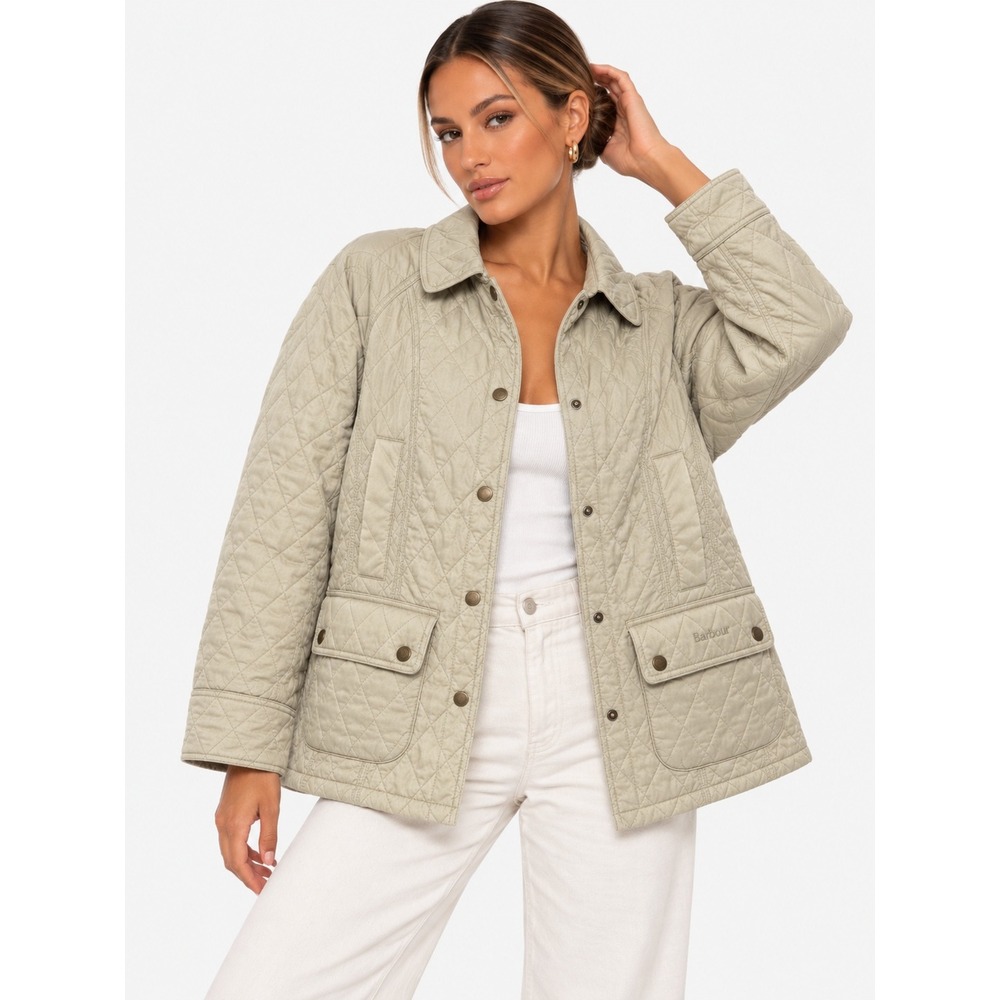 Barbour Summer Beadnell Quilt Barn Utility Jacket Cream Ivory Plaid Trim 12